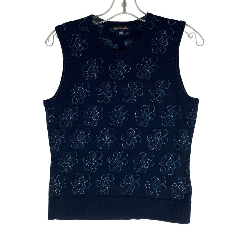 Brooks Brothers Sweater Vest Womens L Navy Preppy Country Club Old Money Golf